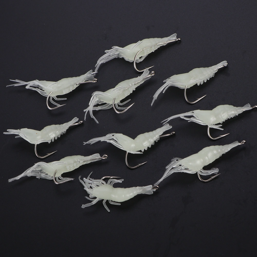 10PCS Lures Shrimp Bait Set Simulation Noctilucent Prawn Shrimp Luminous Fishing Lure Hook Bait