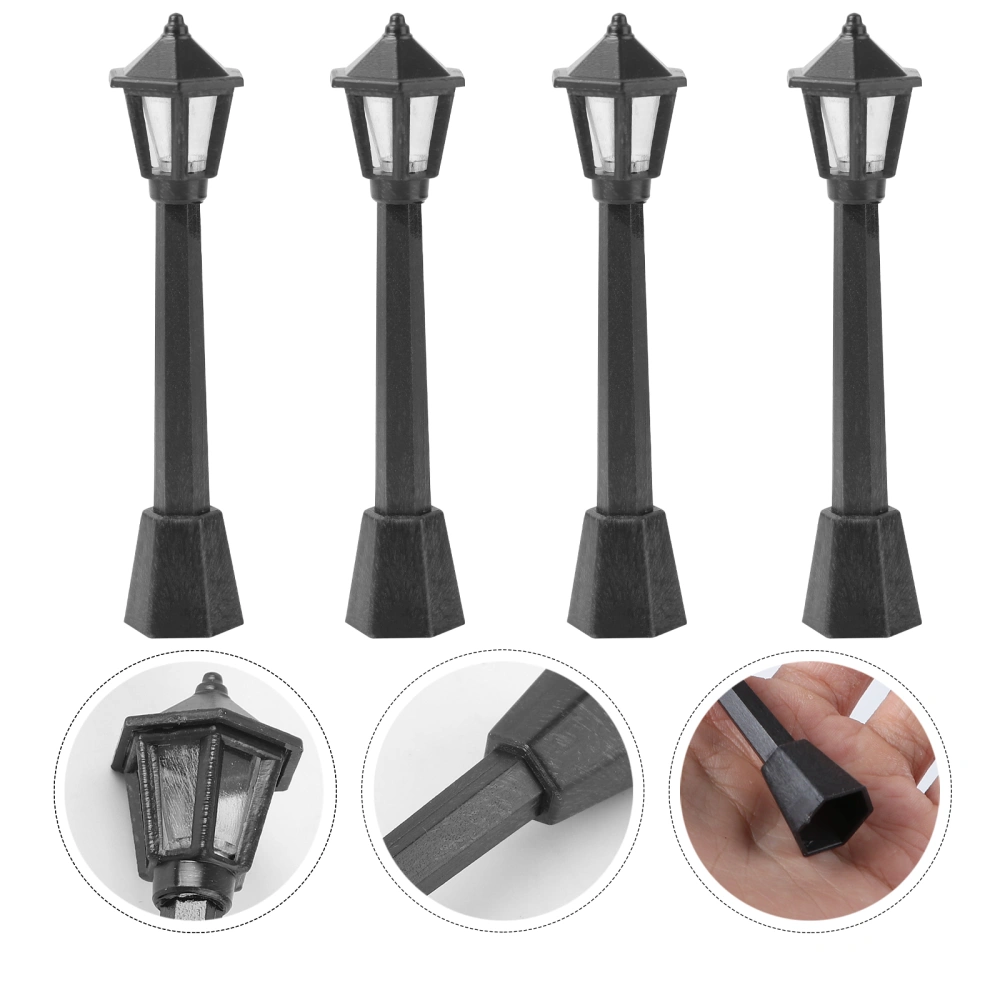 4 Pcs Mini Street Light Playing House Accessories Decoration Gas Lamp Model Simulation Life Scene Doll House Toy DIY Gifts Accessories (Black)