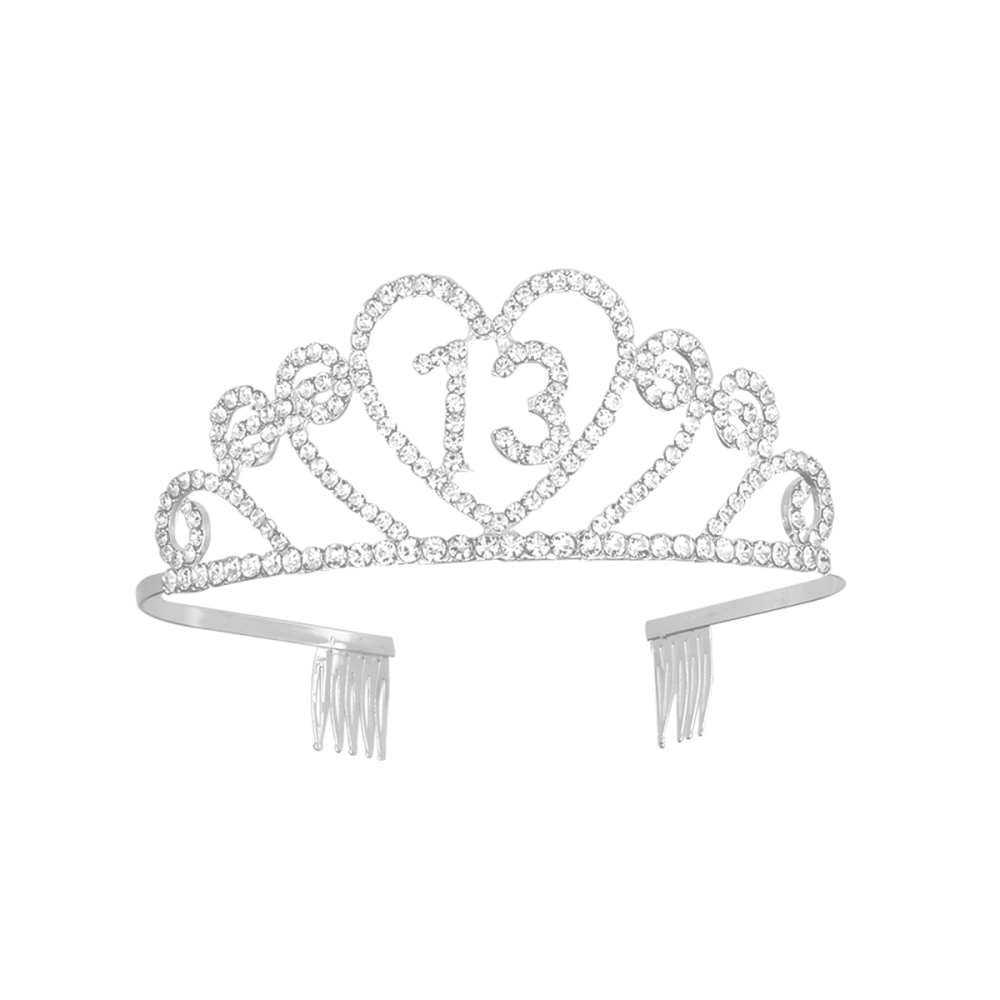 1PC Crown Hollow Alloy Rhinestone Crown with Hair Comb for 13th Birthday