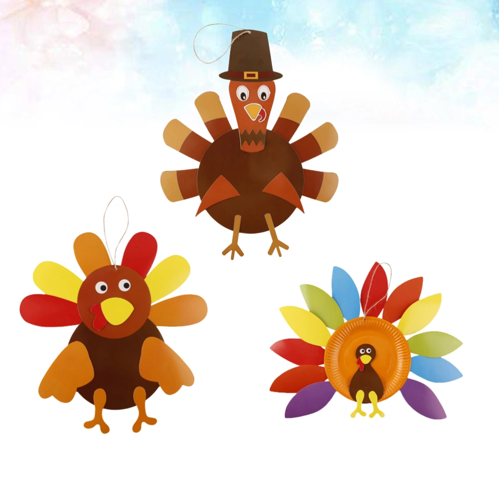 3pcs Creative Thanksgiving DIY Crafting Accessories Set Handmade Turkey Hanging Pendant Kids Educational Toys Paper Tray