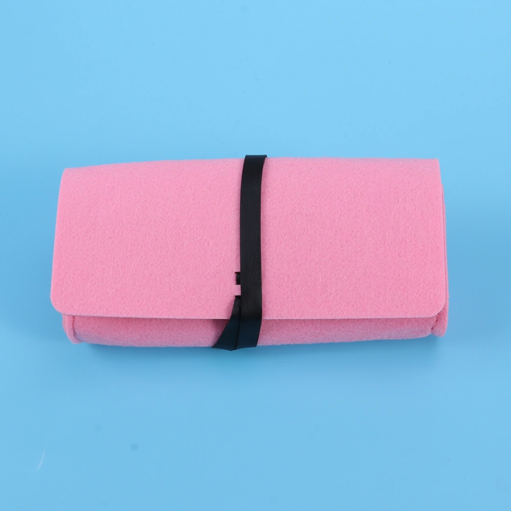 Retro Fashion Glasses Bag Portable Felt Eyeglasses Sunglasses Protective Roll Up Case Pouch (Pink)