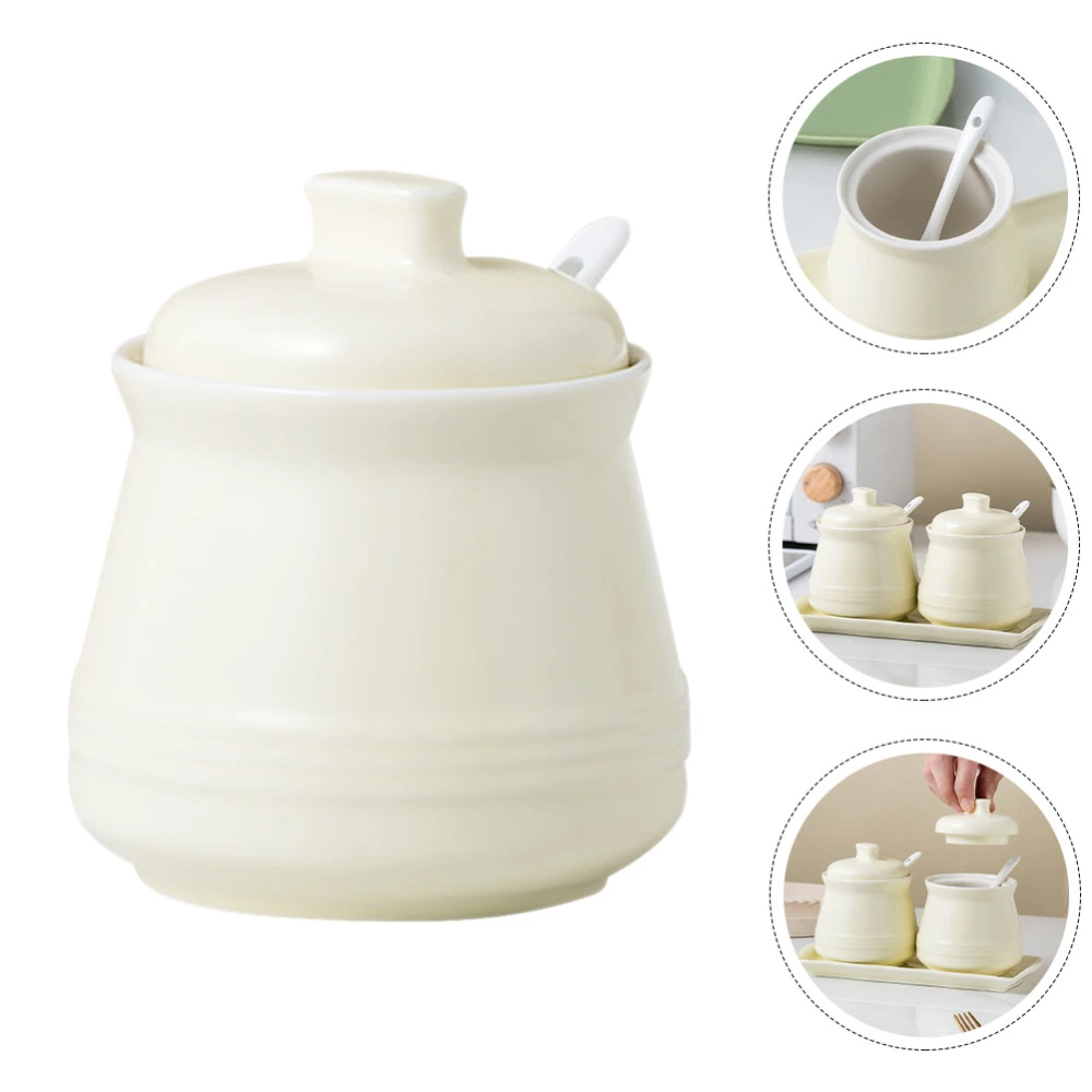 1 Set of Ceramic Spice Jar Coffee Candy Canister Household Salt Jar Seasoning Jar with Spoon