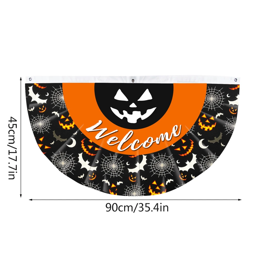 2Pcs Halloween Bunting Garden Flags Halloween Fan Shaped Flags Halloween Banner Fan Flag