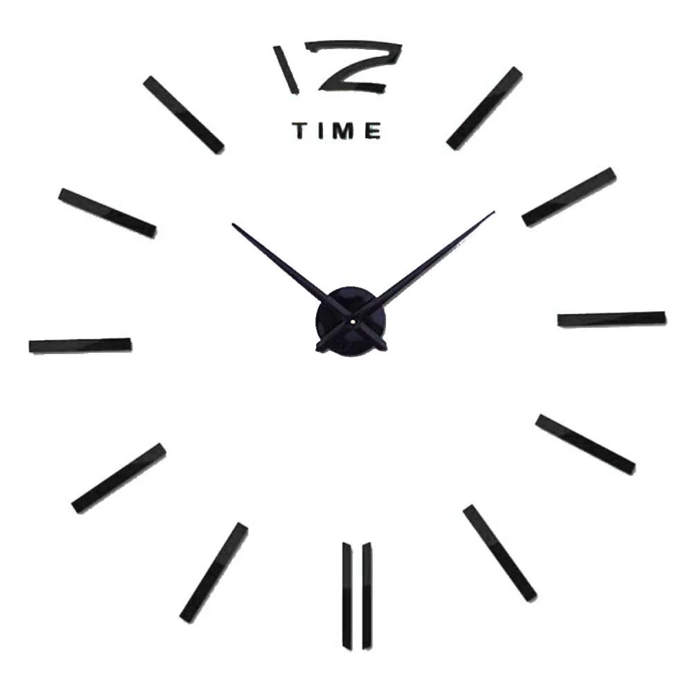 1PC Frameless Wall Clock 3D DIY Acrylic Hanging Clock for Living Room Office Without Battery (Black)