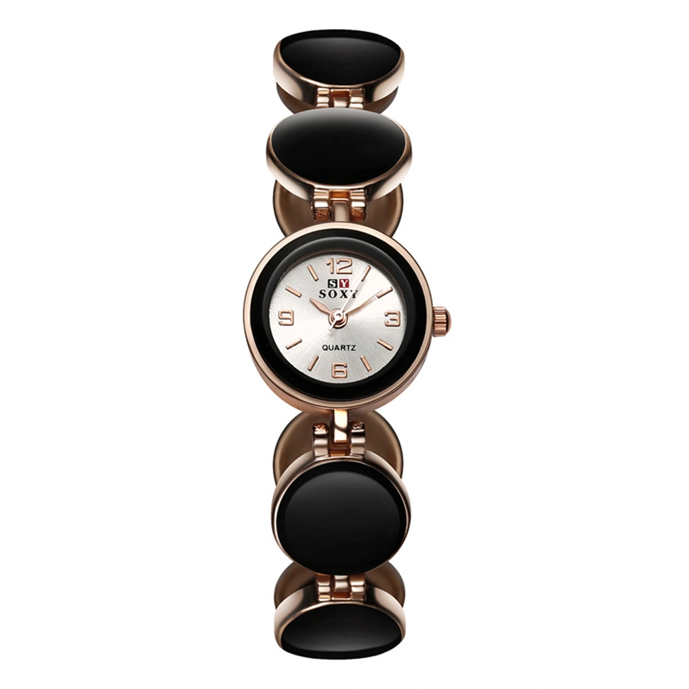 Creative Casual Women Watches Lady Metal Quartz Bracelet Watch (Black with Black Box)