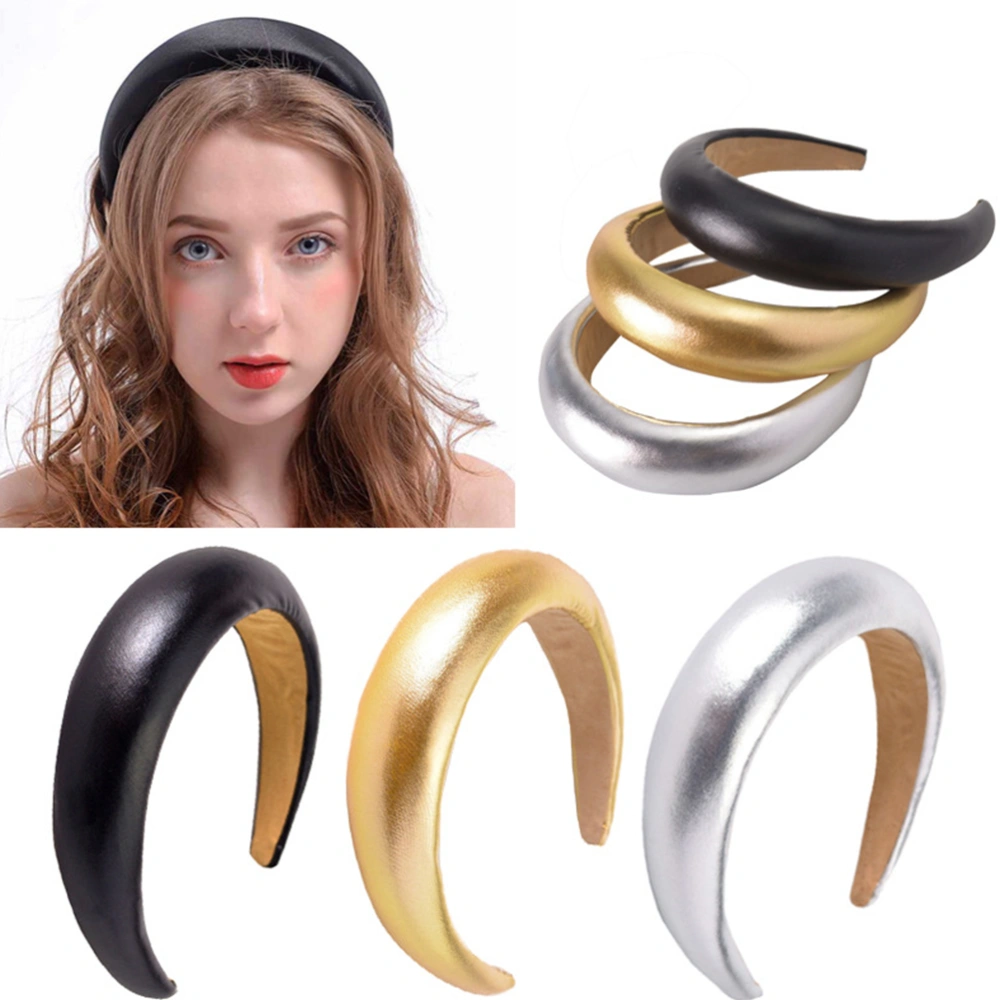 Sponge Hair Band Wide Headband Solid Color Headdress Simple Headwear for Womnen Girls Narrower Black