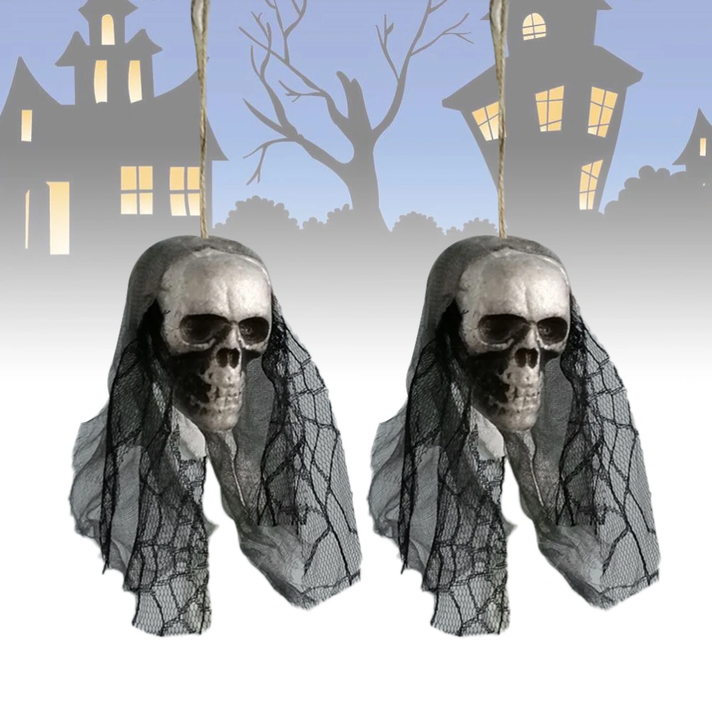 2PCS Halloween Scary Skull Hanging Ornaments Ghost Skeleton Prop Wall Decorations