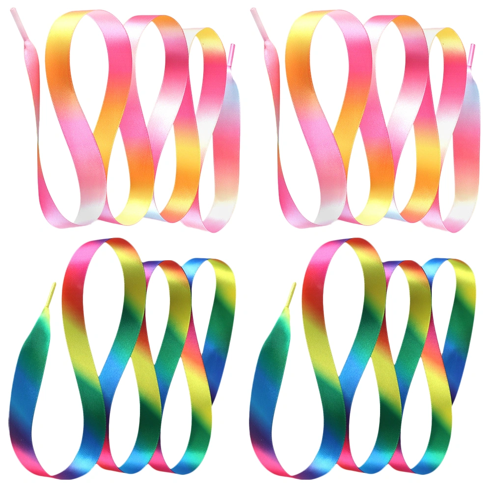 2 Pairs of 80cm Shoelace Polyester Decorative Rainbow Color Shoe Tie for Canvas Shoes Sports Shoes Sneakers (Blue Rainbow and Pink Rainbow)