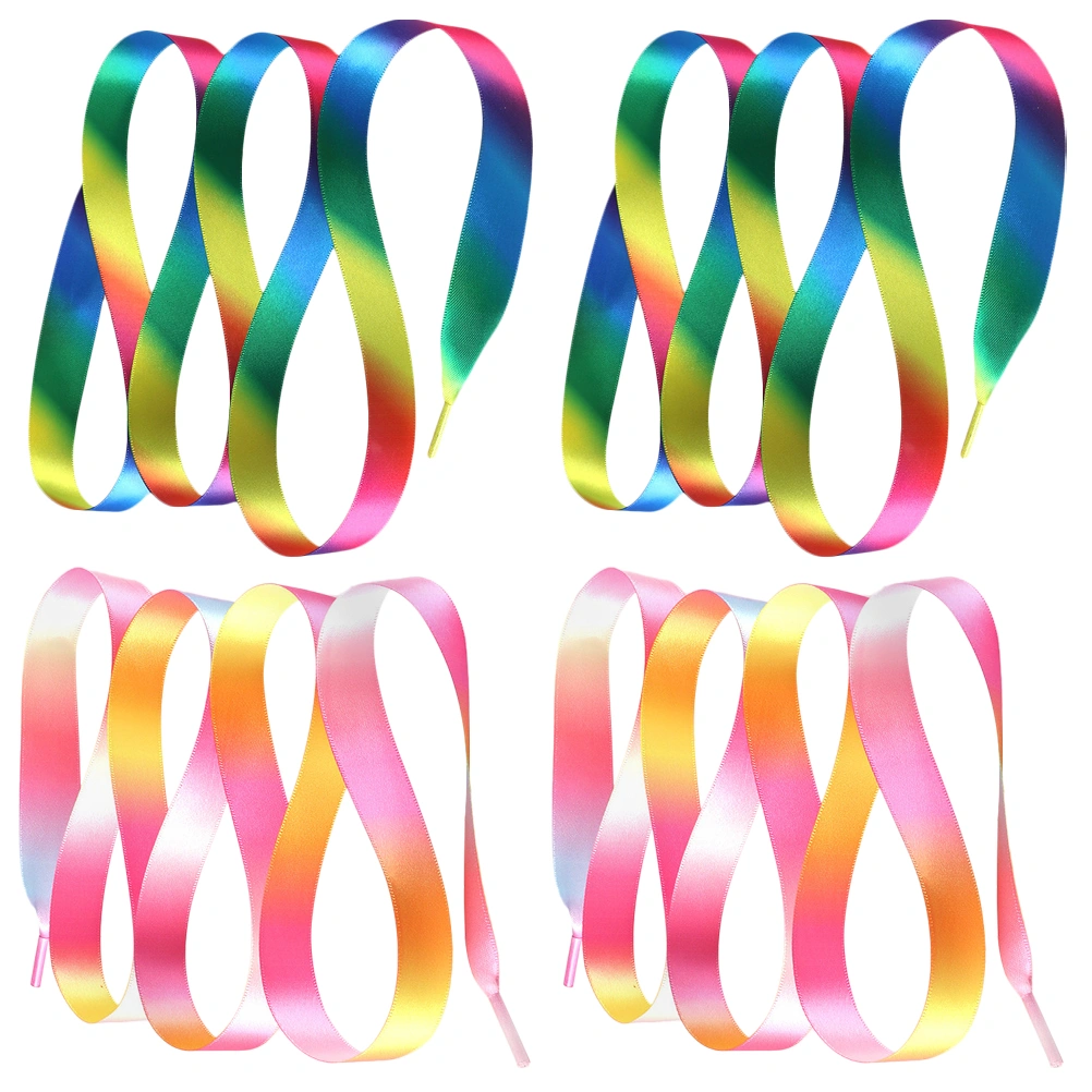 2 Pairs of 80cm Shoelace Polyester Decorative Rainbow Color Shoe Tie for Canvas Shoes Sports Shoes Sneakers (Blue Rainbow and Pink Rainbow)