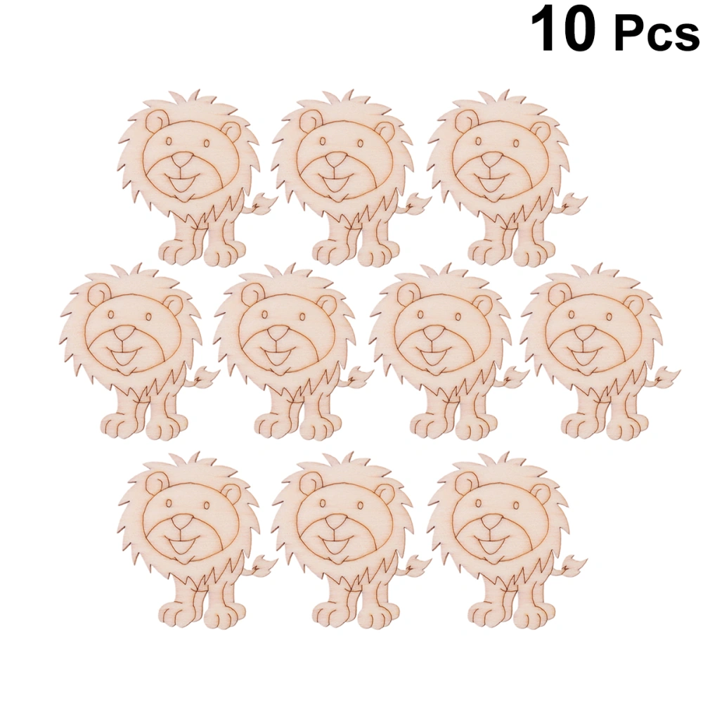 10Pcs Lovely Lion Shaped Wooden Slices Delicate Animal Carving Wood Chips  Craft Ornaments for DIY Manual Painting