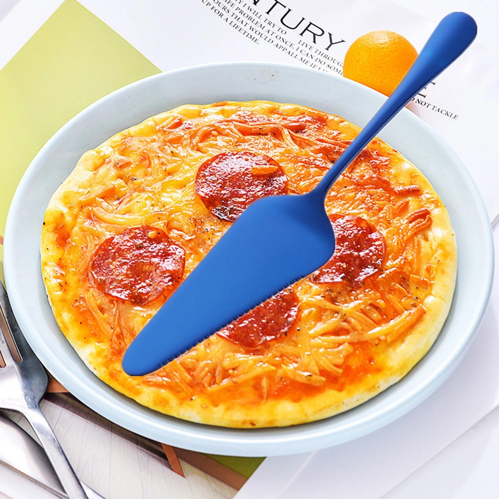 Simple Stainless Steel Serrated Cake Shovel Baking Tool Pizza Cheese Cream Shovel for Kitchen (Blue)