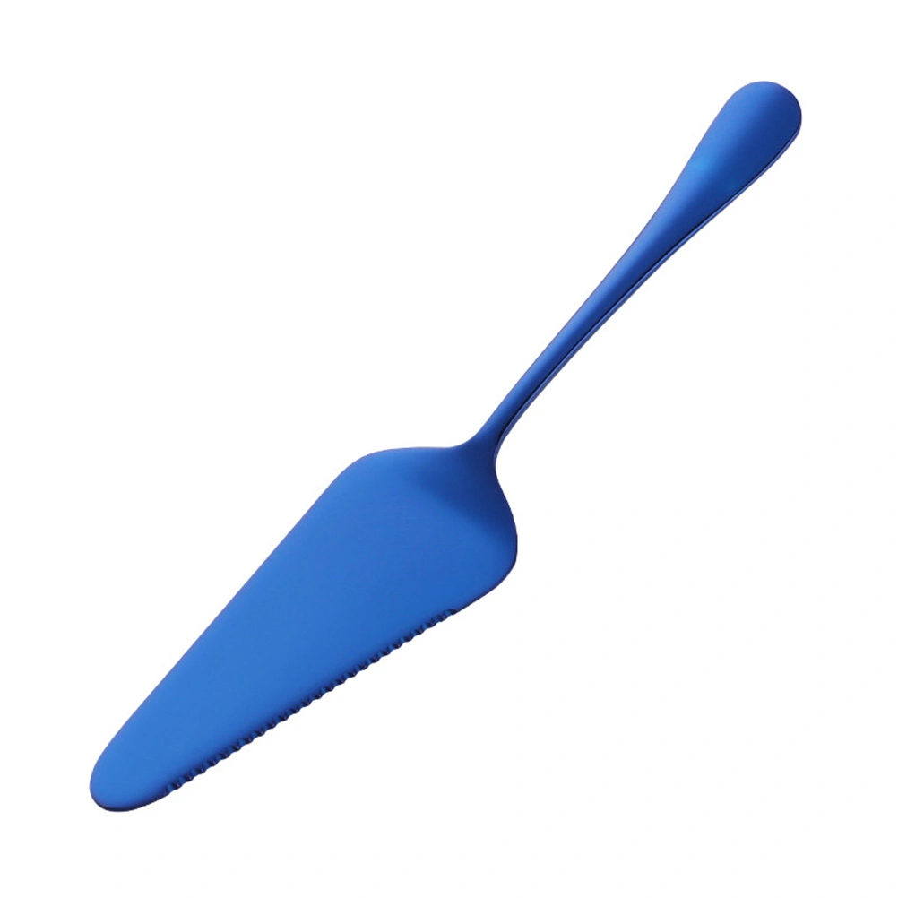 Simple Stainless Steel Serrated Cake Shovel Baking Tool Pizza Cheese Cream Shovel for Kitchen (Blue)