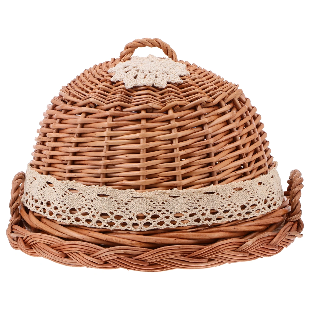 1 Set of Willow Rattan Woven Basket Round Food Tray Bread Cover for Kitchen