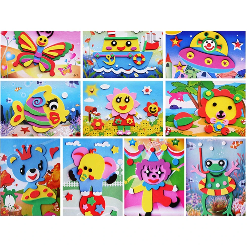 10Pcs Children EVA Three-dimensional Pinup Pictures DIY Manual Stickers Crafts Educational Toys for Kindergarten (Random Pattern)