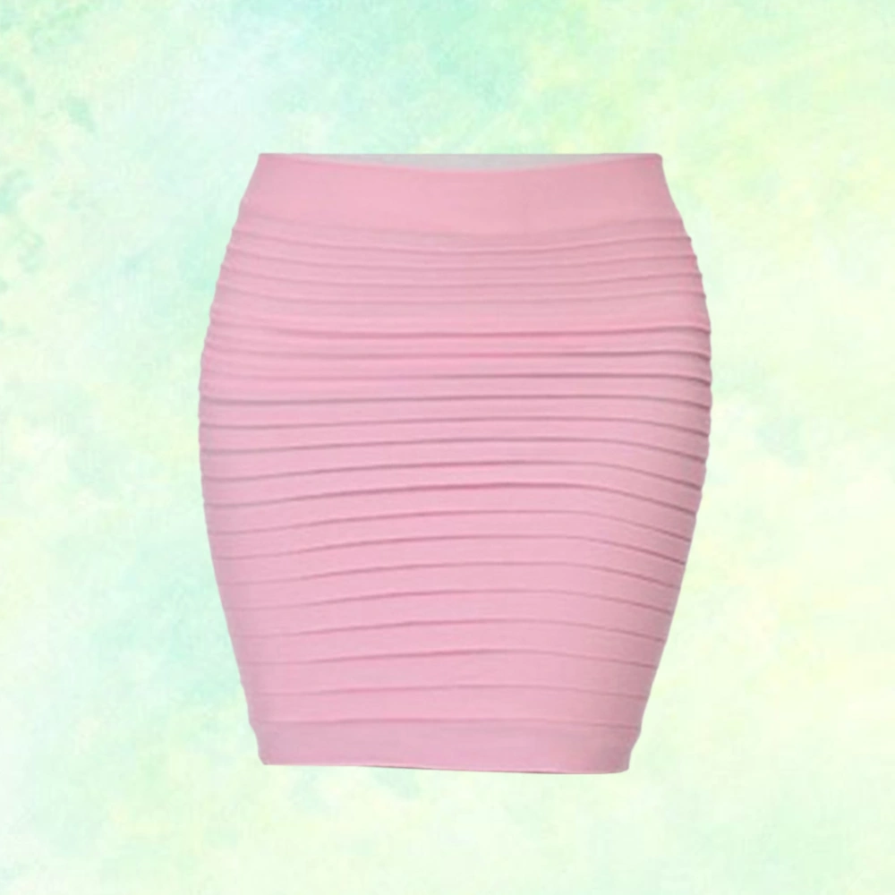 Womens Elastic Pleated High Waist Package Hip Short Skirt Fashion Sexy Female Clothing(Pink)