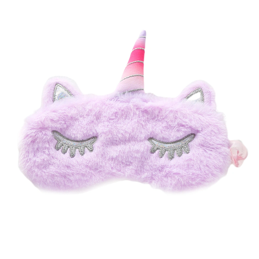 Unicorn Glitter Horn Plush Sleep Eye Mask Cover Cartoon Eyeshade Blindfold Shading Eyepatch for Sleep Nap Travel (Purple)