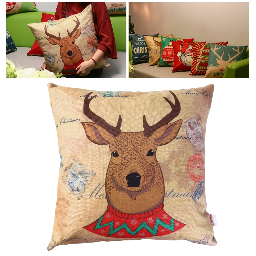 UNOMOR Christmas Decorations Pillow Cover Reindeer Santa Pillow Case Cushion Cover 45cm x 45cm (Elk)