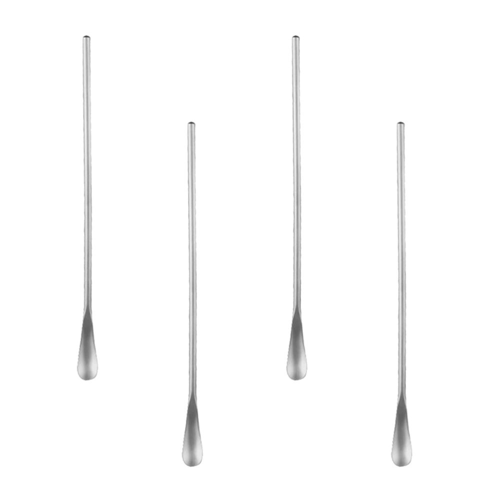 4pcs Stainless Steel Stirring Ice Spoon Ice Cream Spoons Cocktail Spoons Swizzle Stick (Long Handle, Silver)