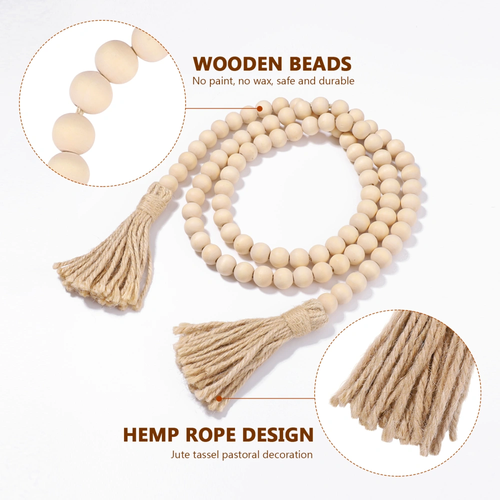 Vosarea Long Farmhouse Beads with Tassels Rustic Pastoral Wood Bead Garlands Natural Prayer Beads Wall Hanging Decoration for Home Wedding Banquet