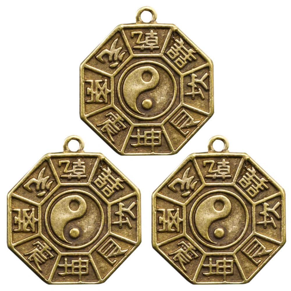 3pcs Trigram Pendants Brass Tai Chi Pendant Amulet Yin Yang Pendant for Car Key