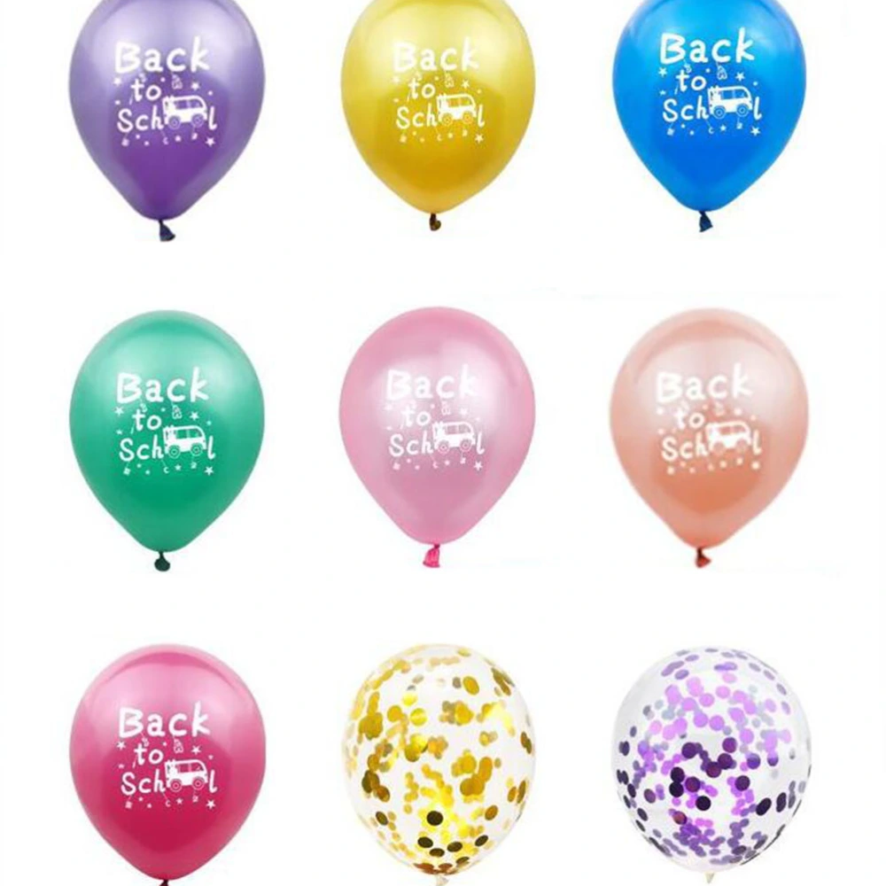 15pcs Creative Back to School Letter Balloon Cartoon Sequin Balloons Decor Latex School Classroom Balloon Layout (10pcs Random Mixed Color Balloons + 5pcs Gold Confetti Balloons)