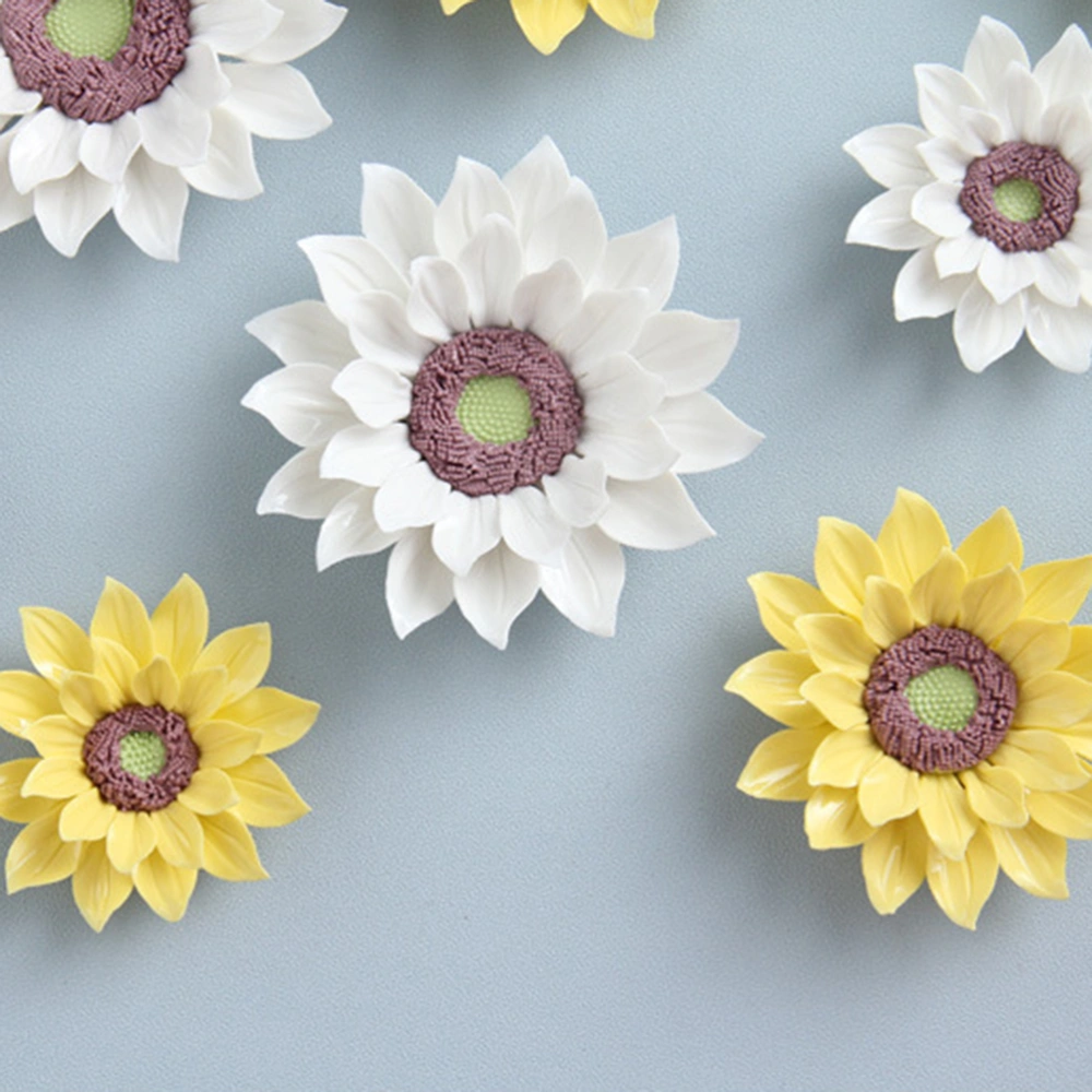 Ceramic Flower Wall Accessories 3D Sunflower Decoration Wall Ornament for Home Office (Medium, Yellow)