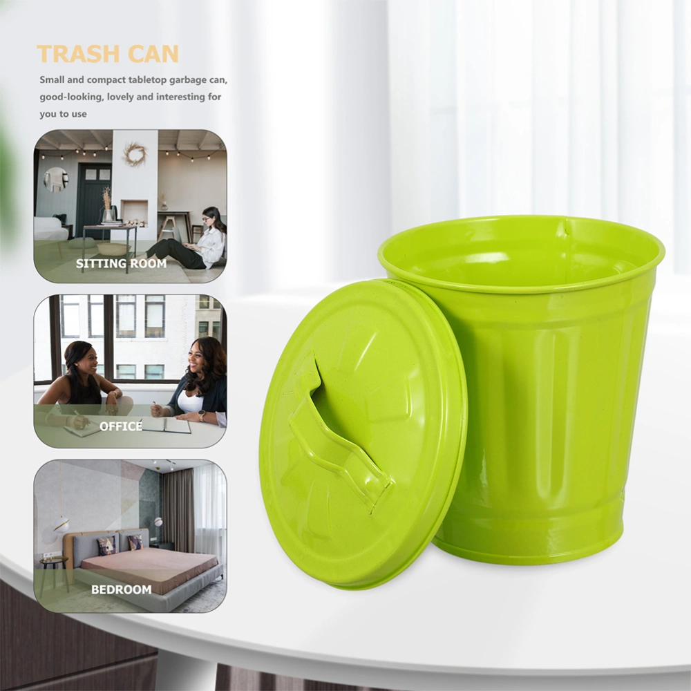 2pcs Desktop Iron Trash Can Tiny Trash Can Waste Garbage Bin for Bedroom