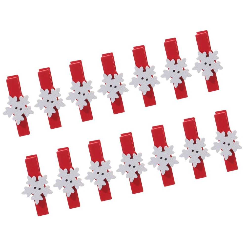 35 Pcs Christmas Snowflake Shaped Clips Wooden Home Paper Clip Cartoon Photo DIY Clip Snack Pegs Accessory (Red)