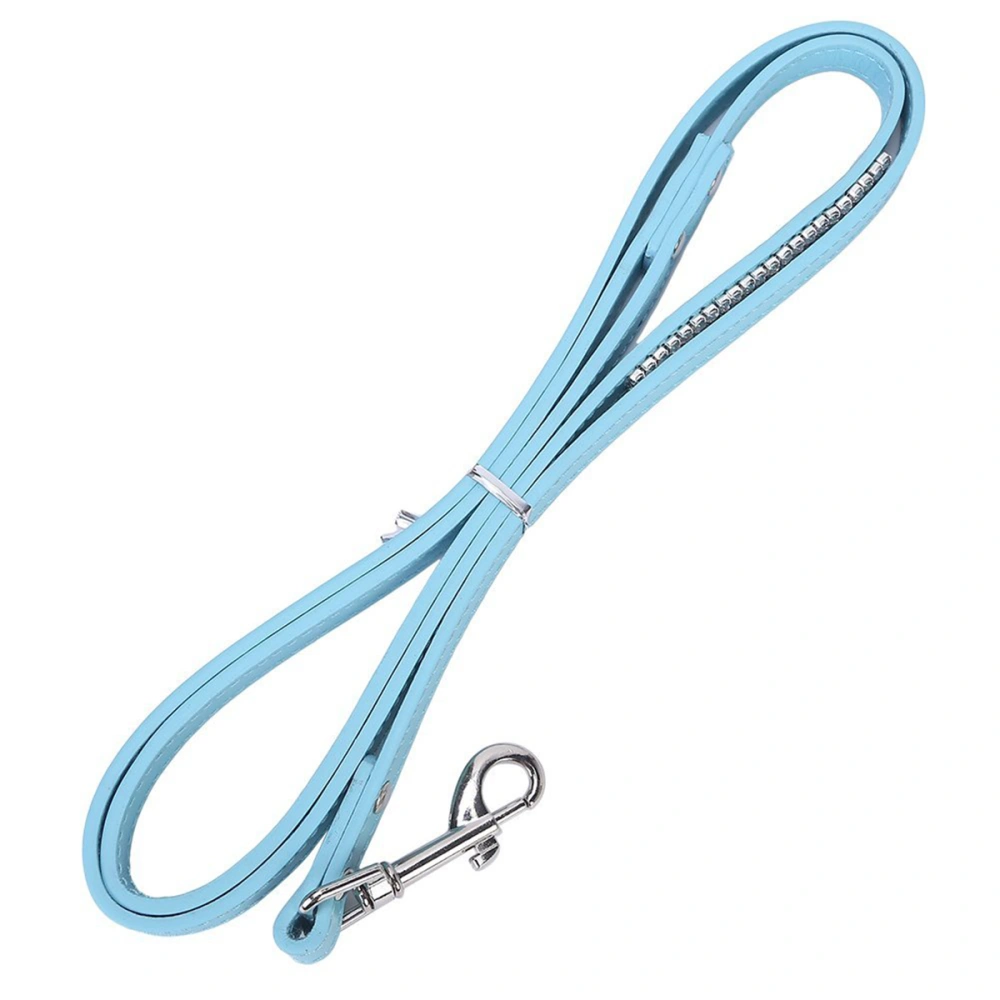 120CM Crystal Rhinestones Decor Pet Dog Cat Puppy Safety PU Leash Lead (Blue)