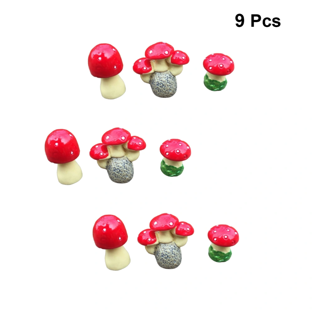 9pcs Mushroom Shaped Desktop Decor Adorable Resin Crafts Ornaments Micro Landscape Adornment for Home Living Room