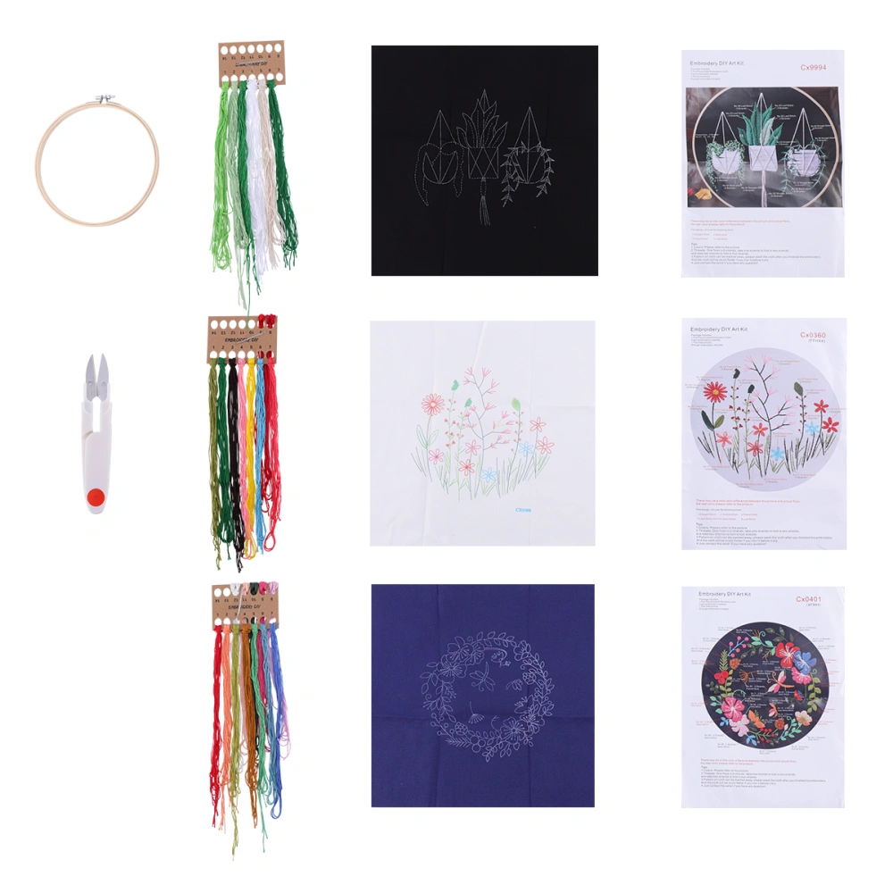 Flower Pattern Embroidery Material Set DIY Embroidery Kit Cross-Stitch Practice Accessories