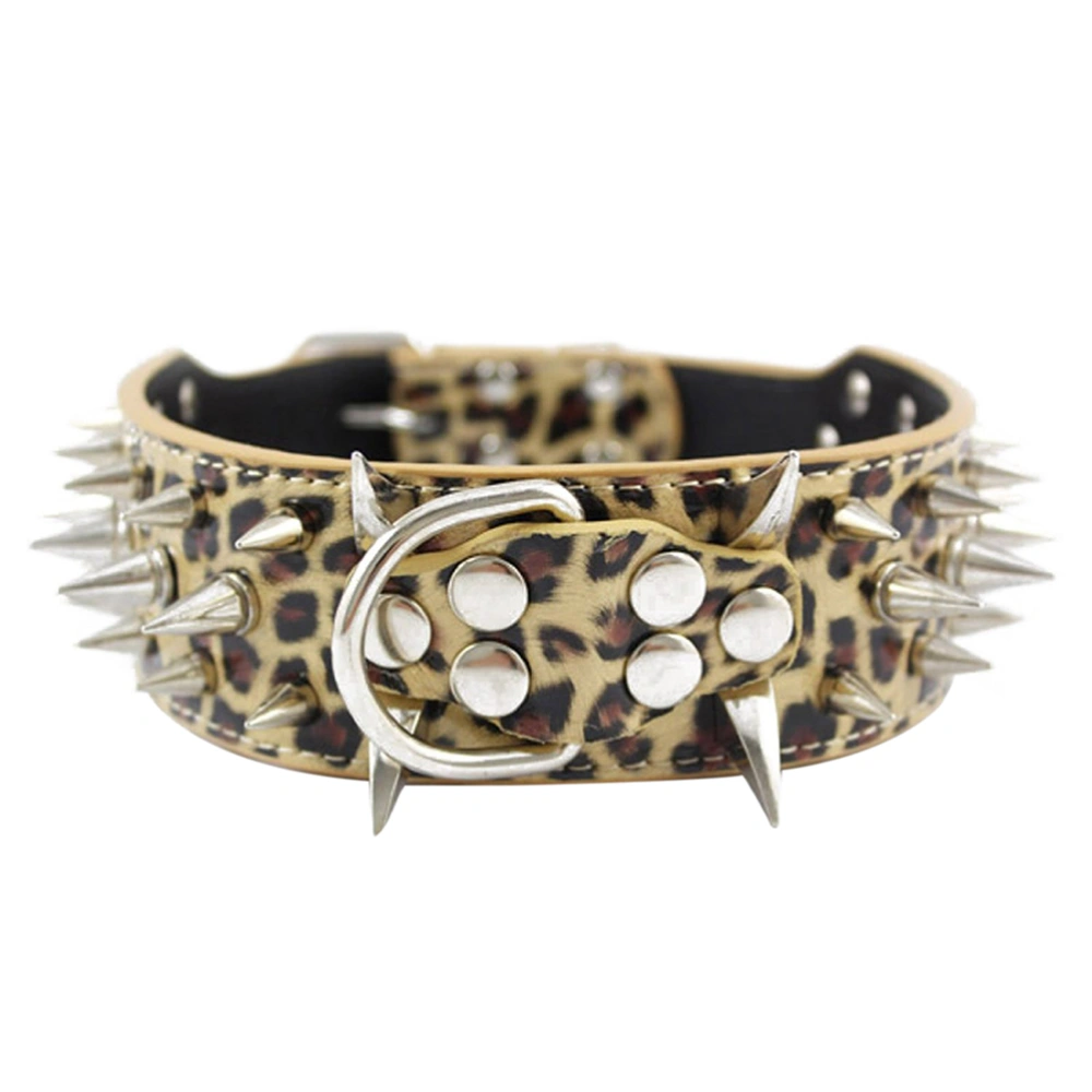 Leopard Style Spike Studded PU Adjustable Pet Dog Cat Puppy Safety Collar - Size S (Golden)