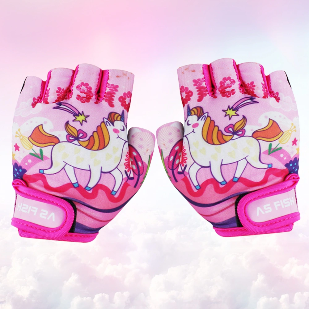 1 Pair Cycling Gloves Kids Half Finger Gloves Gym Nonslip Protective Gloves for Kids Children Outdoor (Pink Unicorn Pattern, Size S)