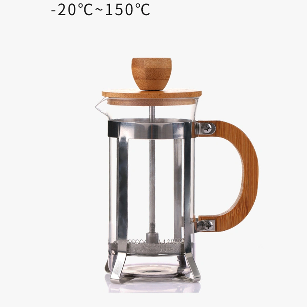 Stainless Steel Pressure Coffee Pot with Wooden Handle Lid High Borosilicate Heat Resistant Low Temperature Glass Teapot (600ml)