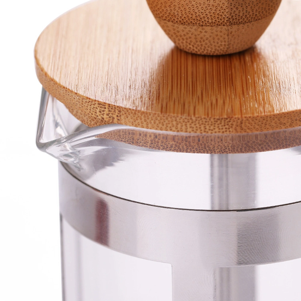 Stainless Steel Pressure Coffee Pot with Wooden Handle Lid High Borosilicate Heat Resistant Low Temperature Glass Teapot (600ml)