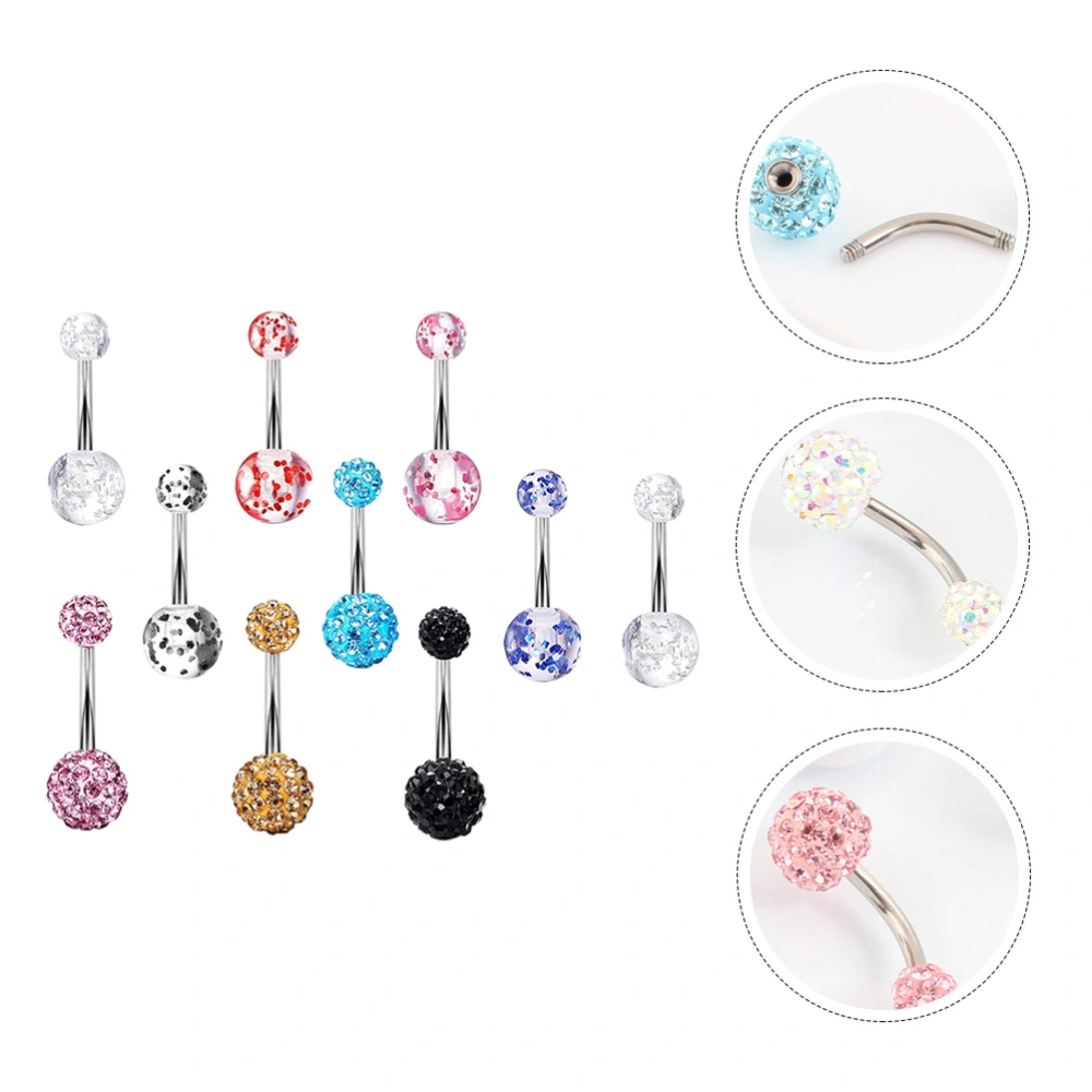 10Pcs/Set Occidental Belly Button Ring Polymer Clay Flash Navel Nail for Women