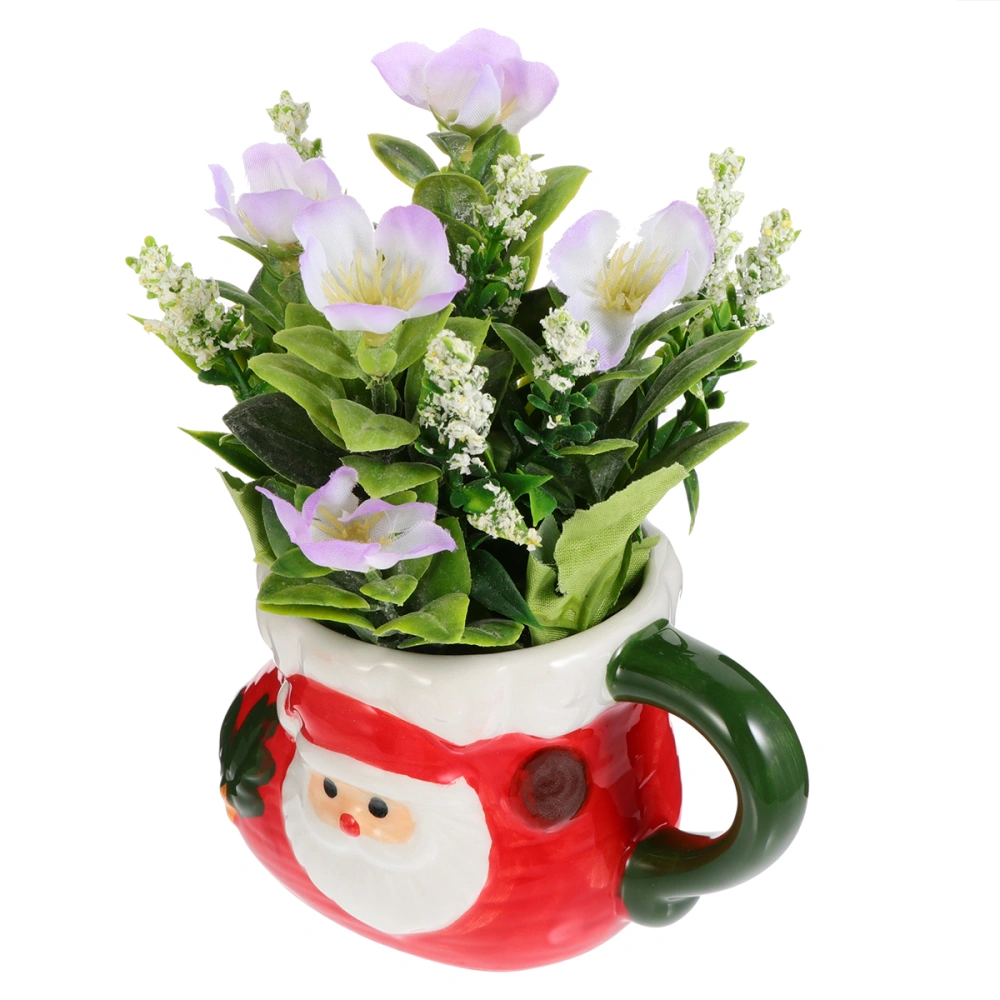 Christmas Flower Pot with Simulation Flower Ceramic Garden Plant Pot Ornament