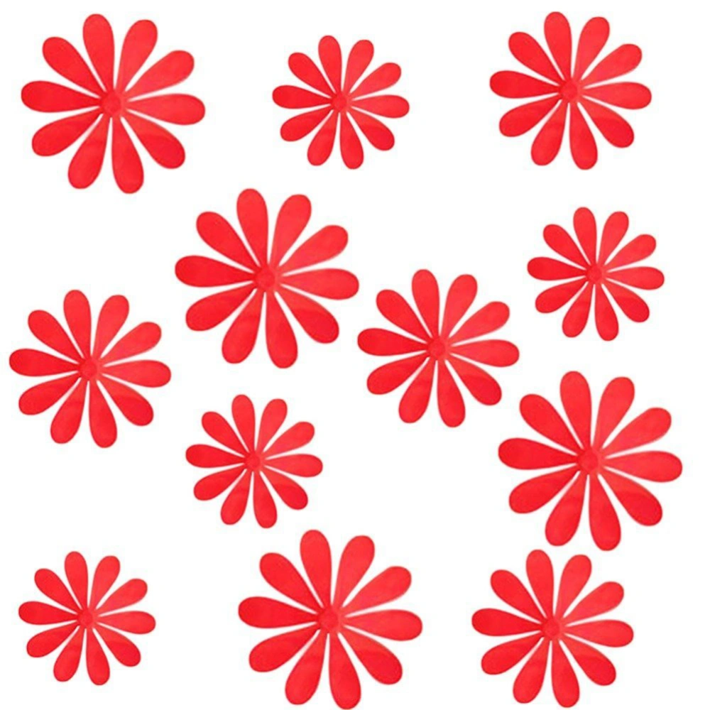 12pcs PVC 3D Decorative Flowers Decal Removable Wall Art Sticker for Home Decor and Wedding Party Decoration (Red)