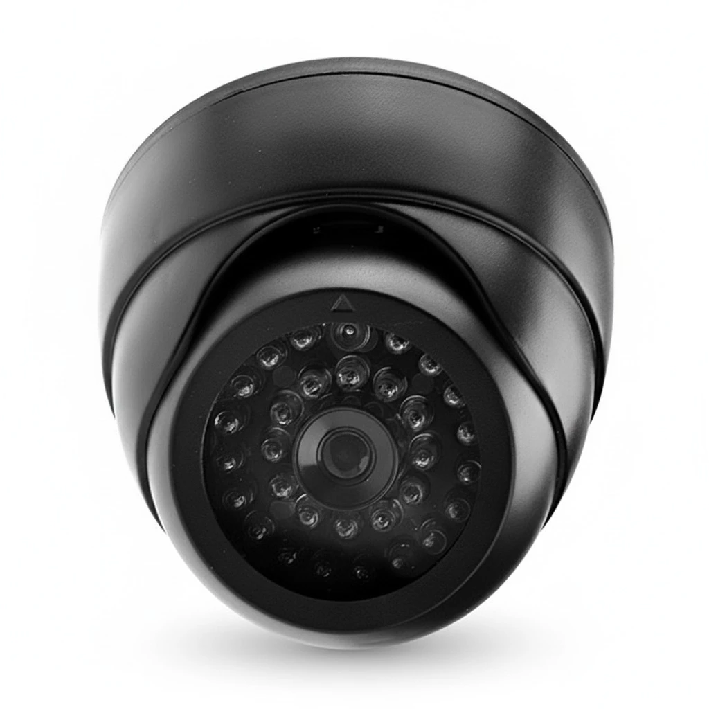 Indoor /Outdoor Dome Dummy Security Camera Model with LED Lights (Black)