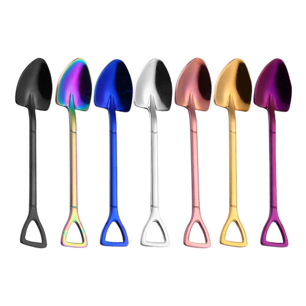 Stainless Steel Overgild Coffee Spoons Fork Creative Polished Stirring Spoon Delicate Colorful Dessert Scoop Fork Tableware (Blue)