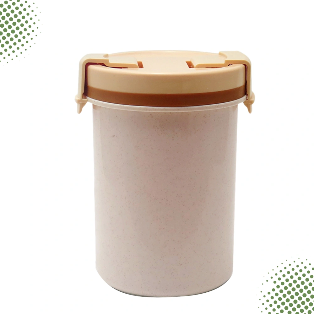 600ml Double Layer Soup Cup Plastic Soup Container Leak-proof Buckle Soup Can Mini Box (Beige)