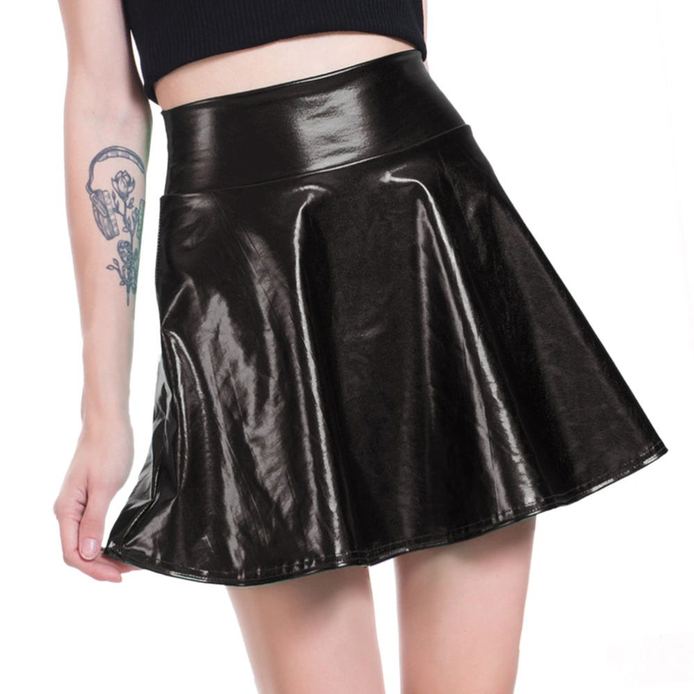 1PC PU Women Short Skirt Charming Sexy Glossy Performance Skirt Nightclub Leather Skirt (Black, Size S)