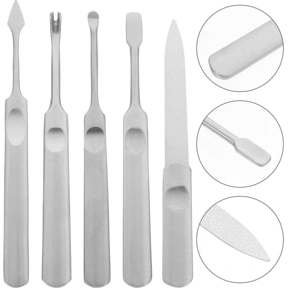 5pcs In 1 Set Stainless Steel Nail Manicure Set Nail Cutter Set Nail Trimmer Kits(Nail File+Flat Callus Remover+Cuspidal Callus Remover+Dead Skin Fork+Ear Pick)