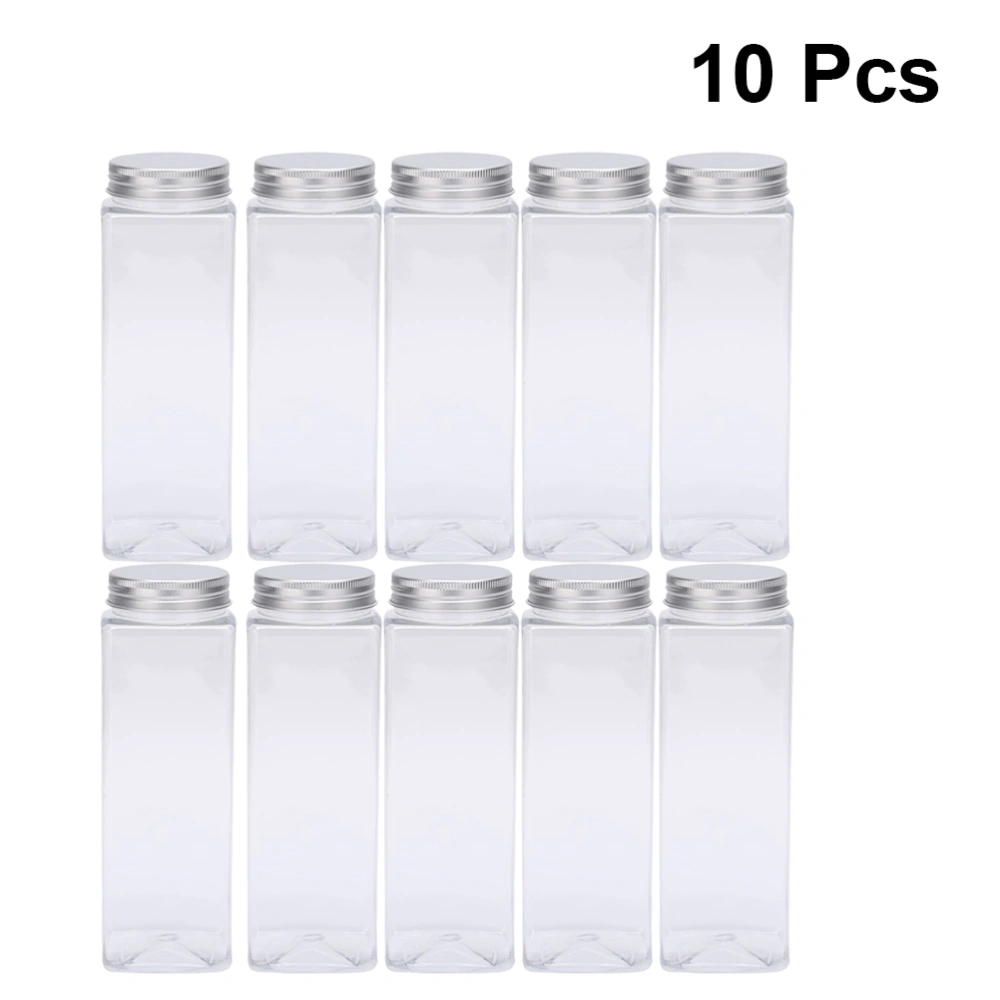 10Pcs 500ml Plastic Coffee Bottles Disposable Juice Empty Bottles PET Water Storage Container with Holeless Lid