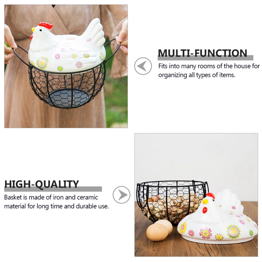 1Pc Home Iron Basket Fruit Vegetable Basket Storage Basket with Ceramics Lid