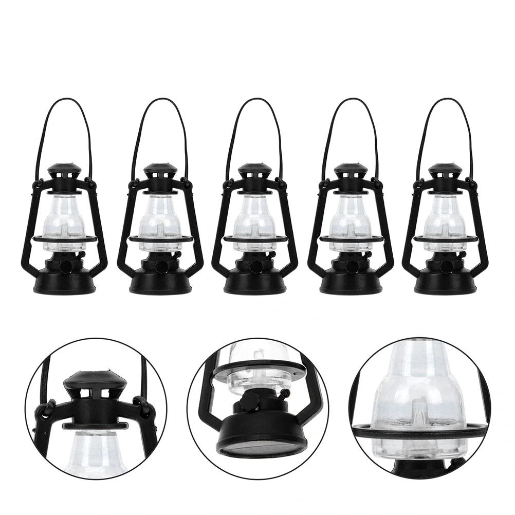 5pcs Miniature Black Vintage Oil Lamp Model Festival Scenery Shooting Prop and Accessory