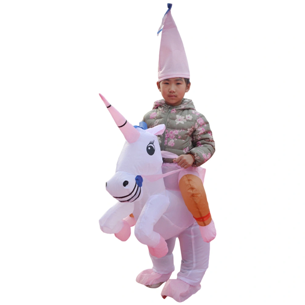 Inflatable Unicorn Riding Costume Suit Funny Halloween Blow Up Cosplay Dress up Suit for Children (Pink, 80-120cm, No Battery)