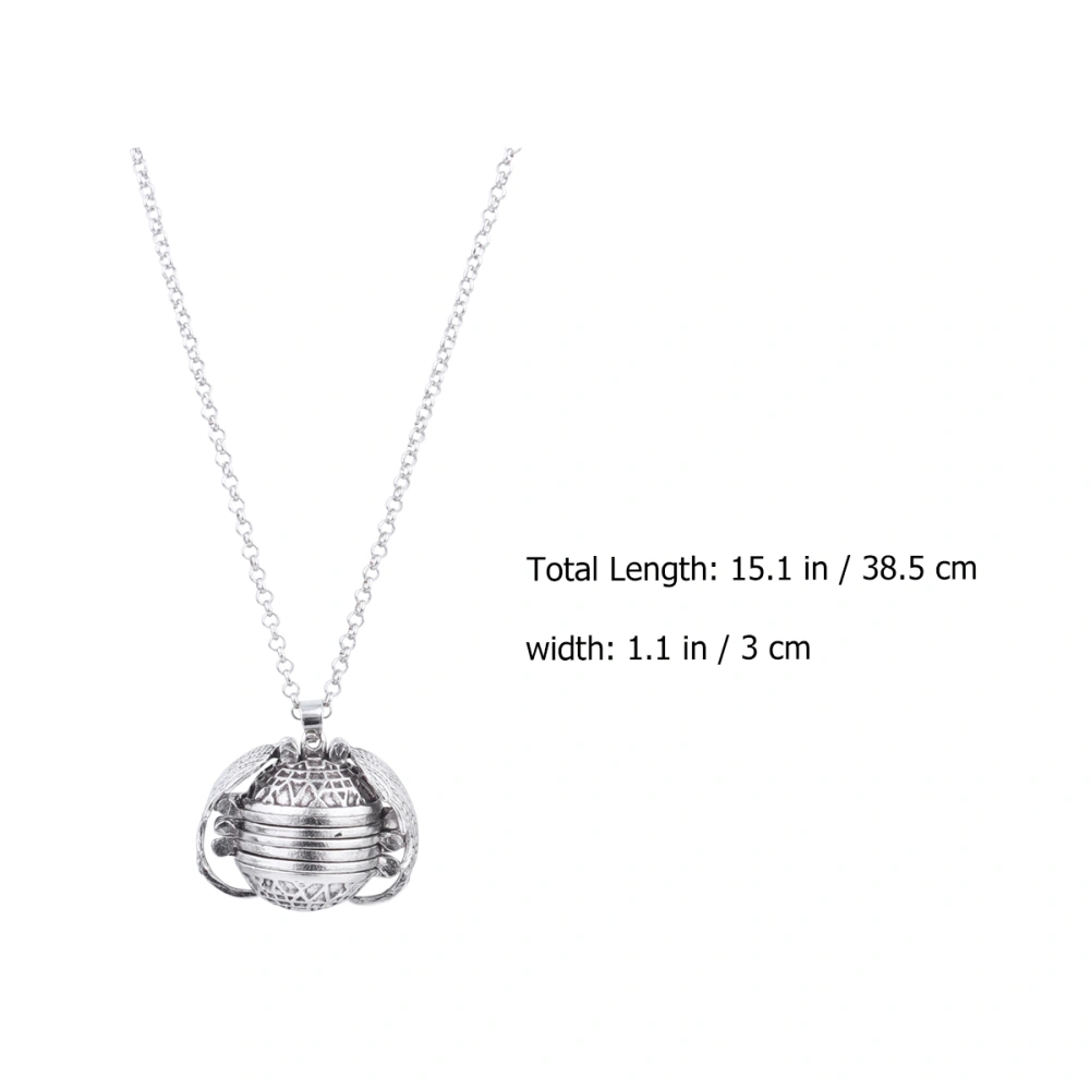 Openable Necklace Vintage 5-Layers Photo Holder Neck Pendant Ball Shaped Necklace Swing Fodable Necklace Ancient Silver