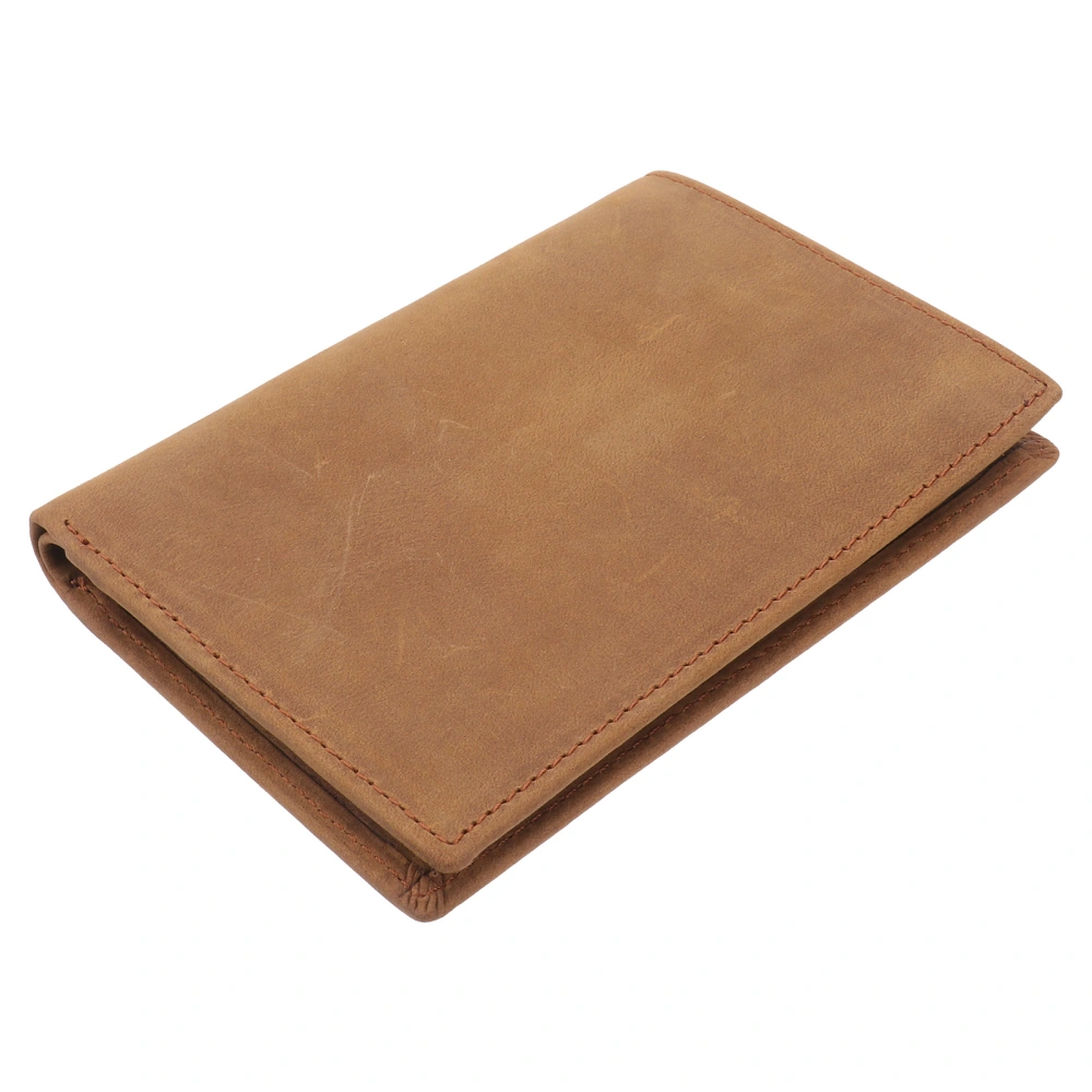 Men RFID Blocking Wallet Vintage Genuine Leather Slim Money Clips Cases Bifold Short Purse (Brown)