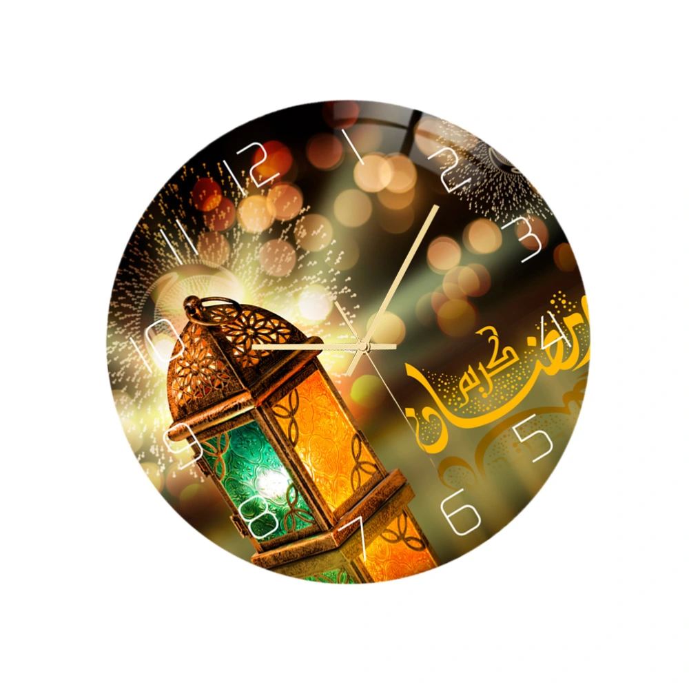 Muslim Eid Al-Fitr Wall Clock Acrylic Vintage Round Art Clock Home Use Bedroom Living Room Easy to Read Clock